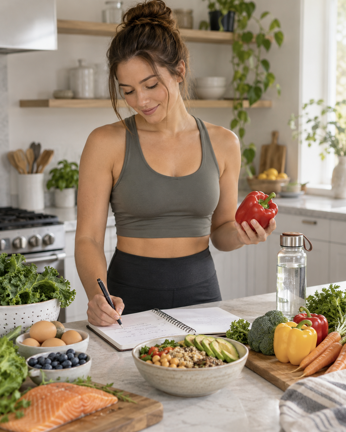 Healthy meal planning in a bright home kitchen