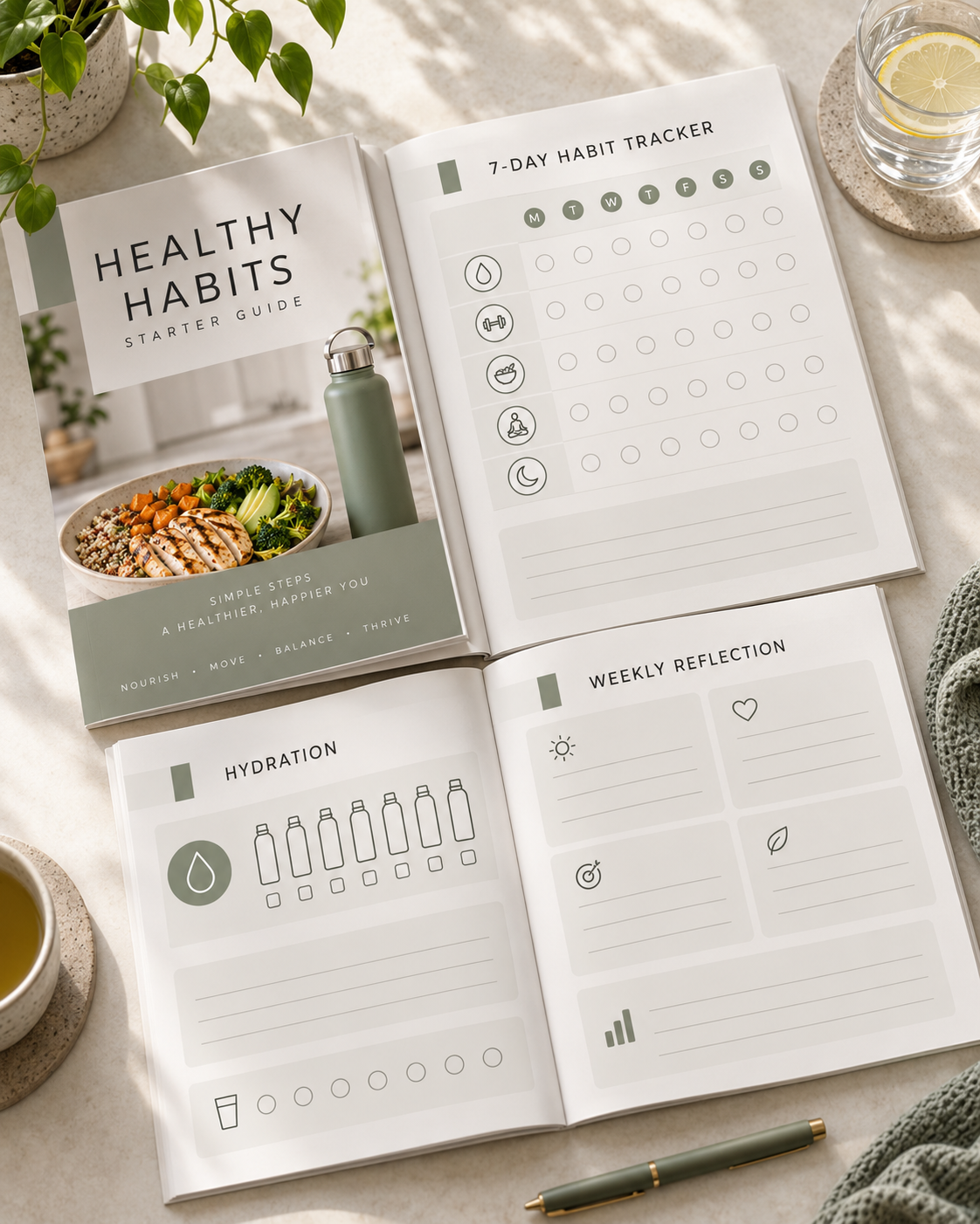 Healthy Habits habit tracker and workbook page preview