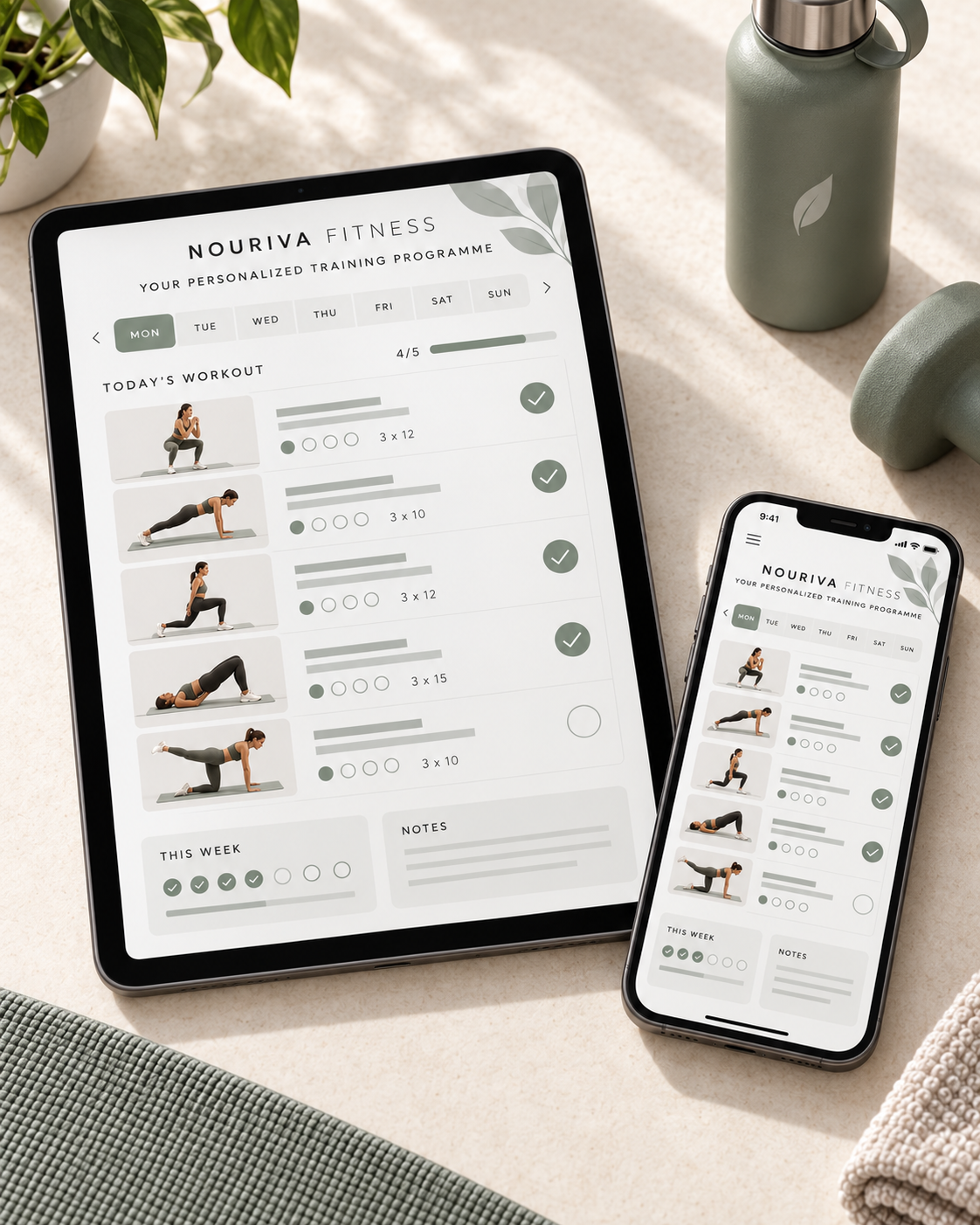 Personalized training programme displayed on tablet and smartphone